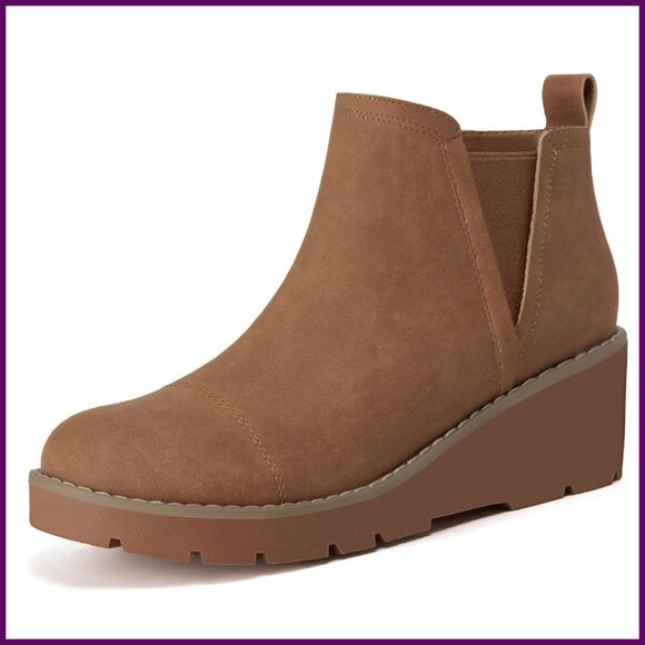 Wedge Chelsea Boots Platform Lug Sole Elastic Ankle Booties Side Zipper